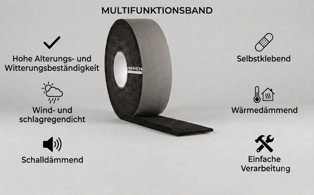 Multifunktionsdichtband 80/7-15 mm, schwarz, 6 m